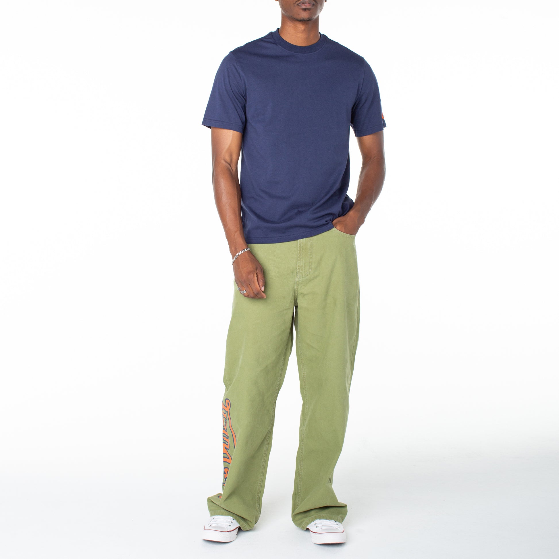 Men's Baggy Contrast Graphic Patch Straight Reaper Pant - Olive