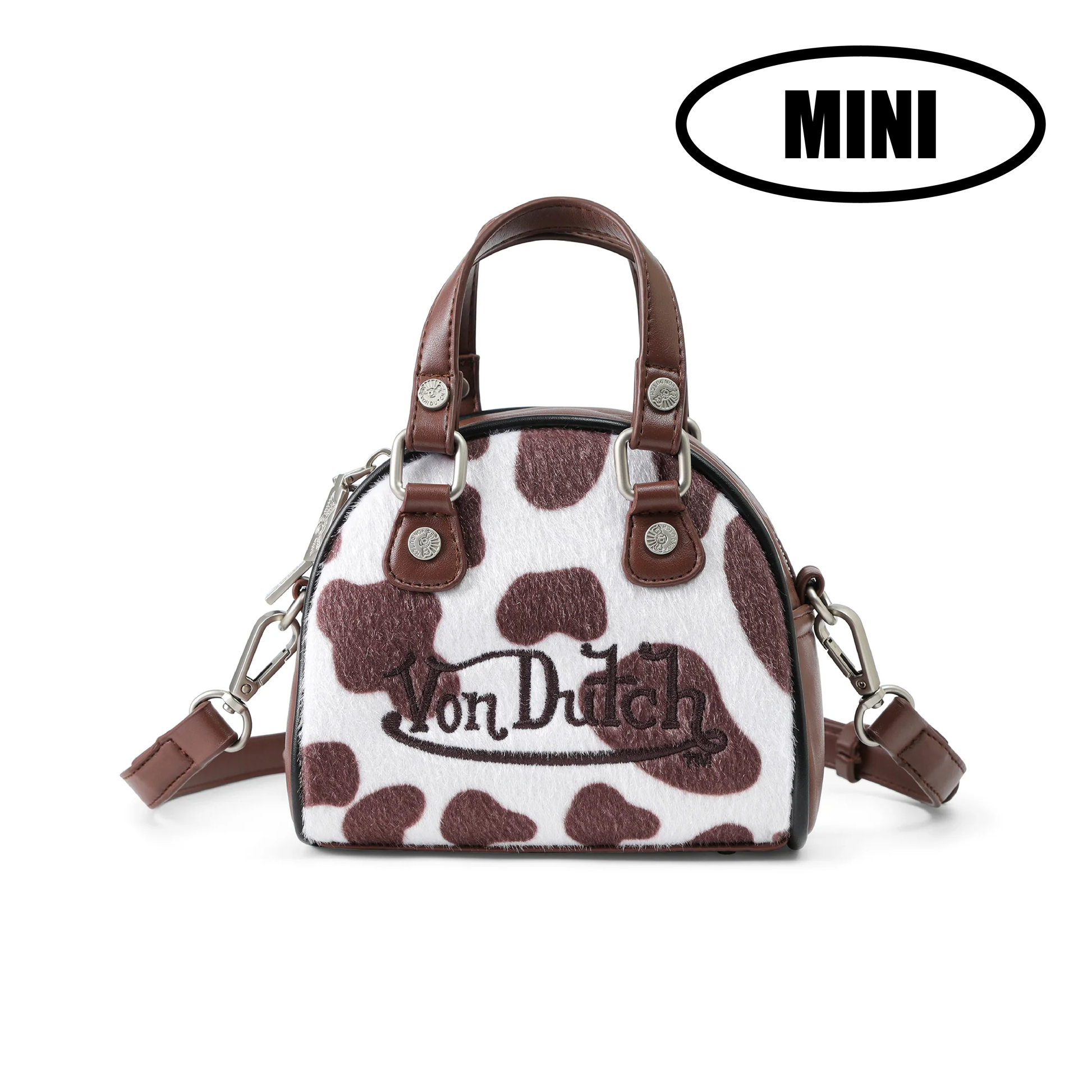 MINI COW PRINT BOWLING BAG - BROWN & WHITE