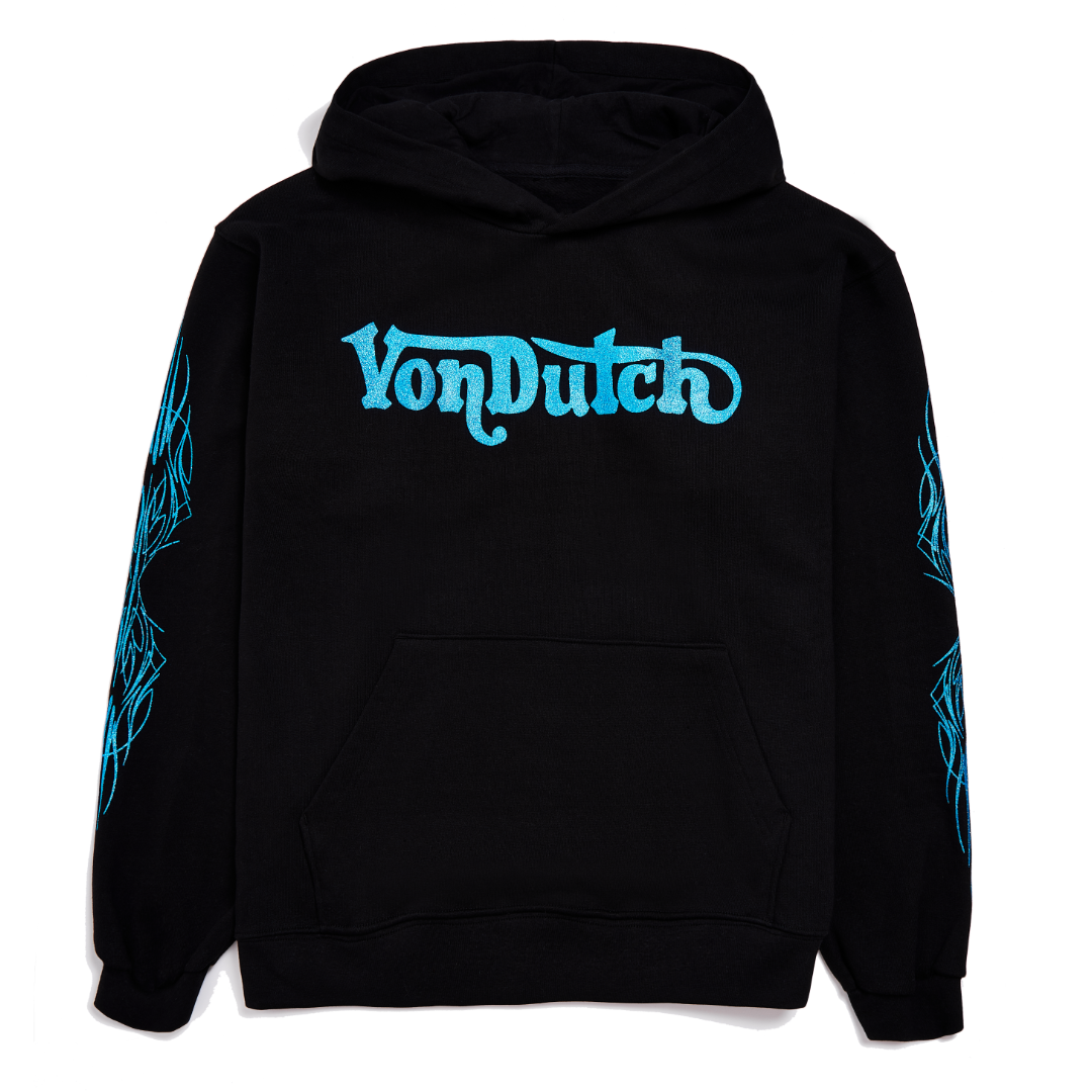 Blue Glitter on Black Hoodie