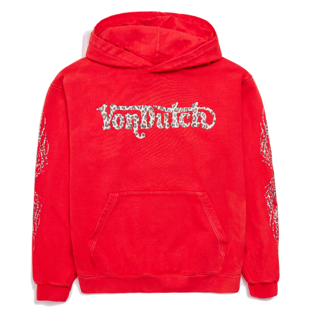 Leopard Glitter on Red Hoodie