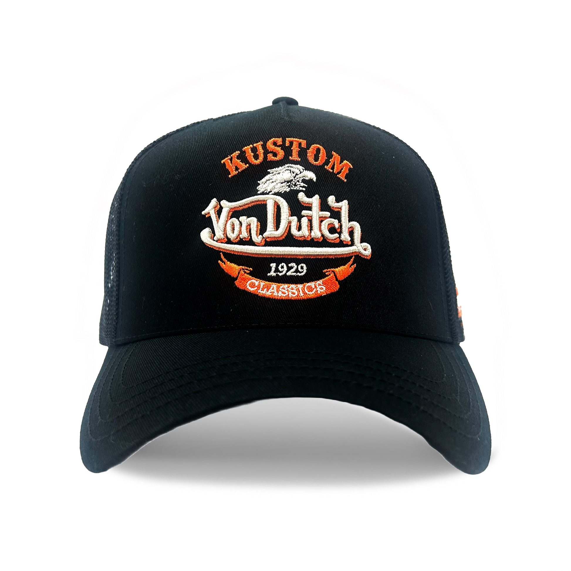 BLACK & ORANGE KUSTOM CLASSICS LOGO TRUCKER HAT