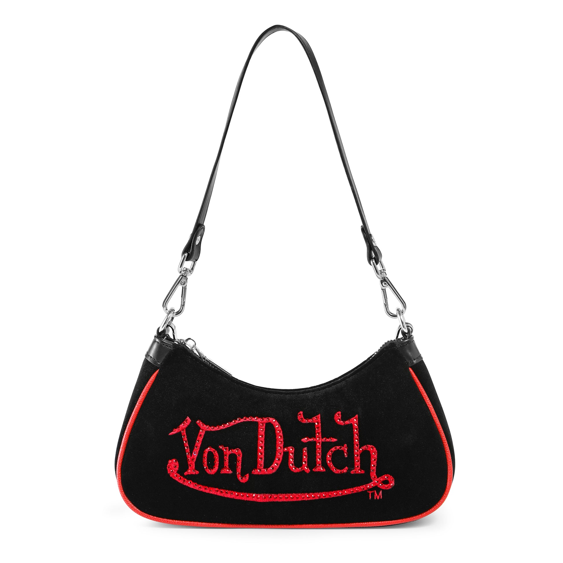 BLACK & RED RHINESTONE SHOULDER BAG