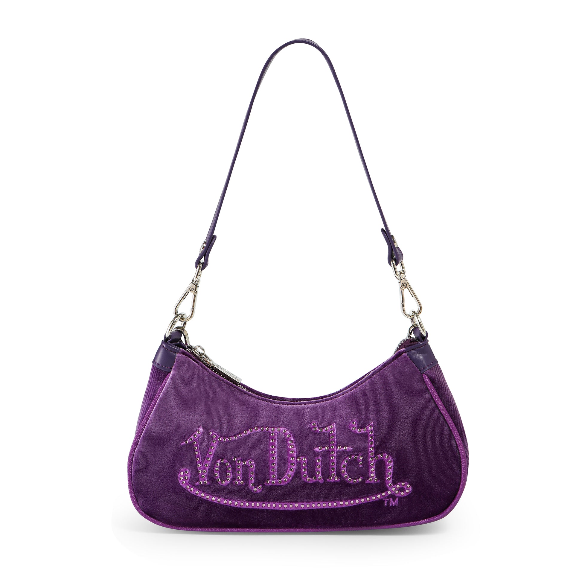 Von Dutch Purple Rhinestone Velvet Shoulder Bag