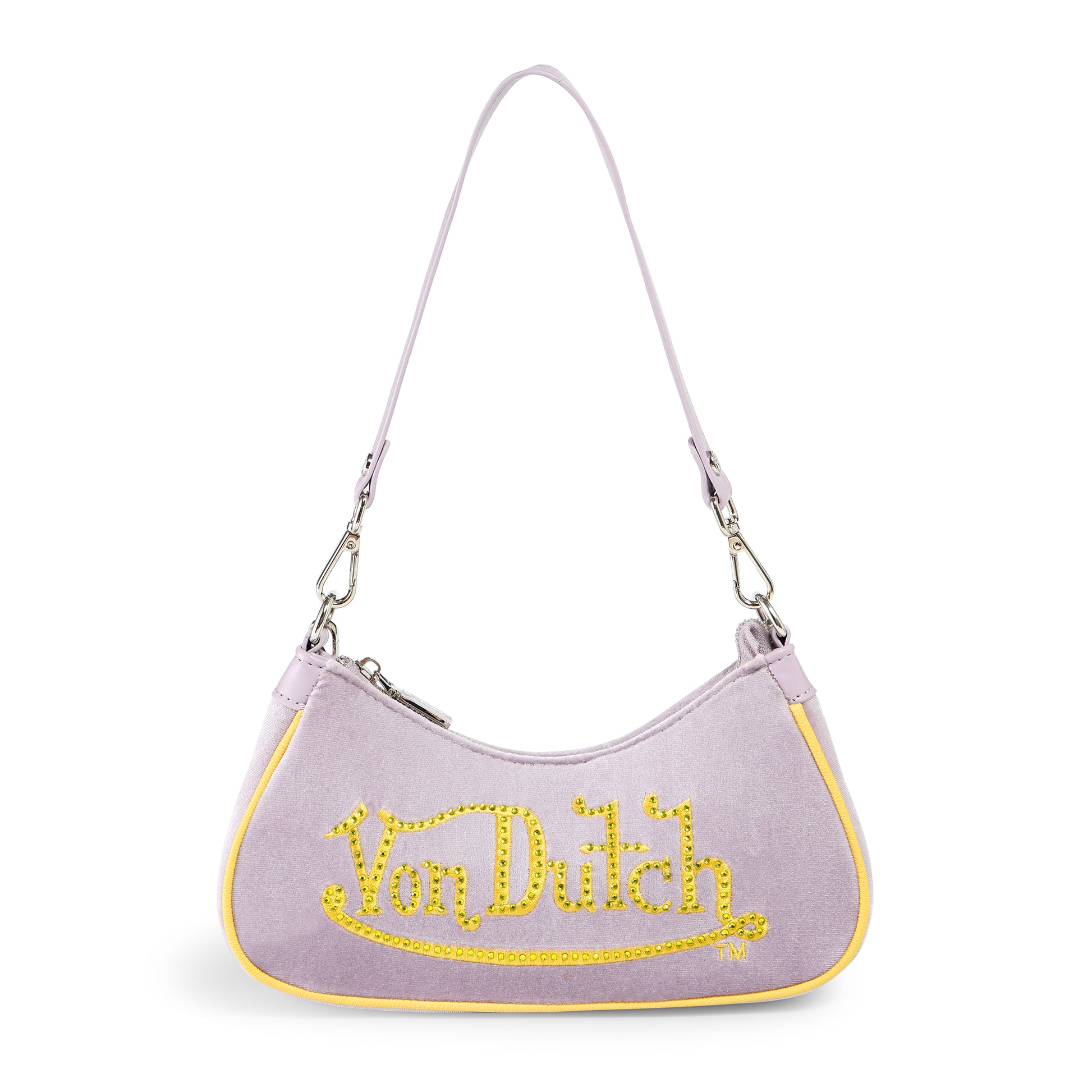 Purple & Gold Rhinestone Velvet Shoulder Bag
