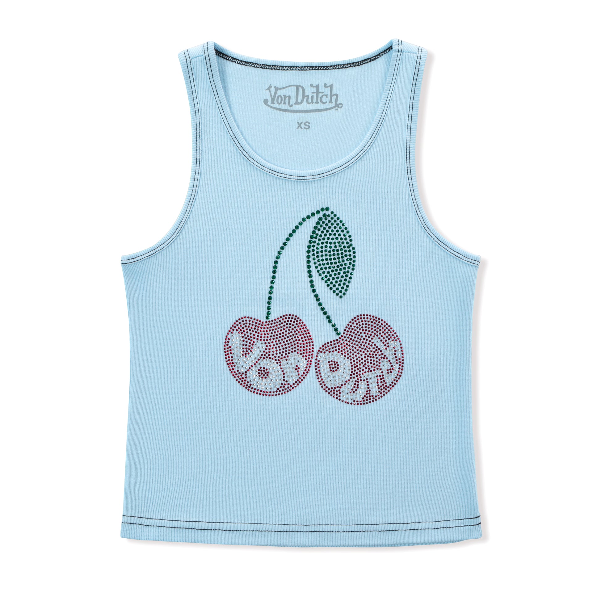 Rhinestone Cherry Tank - Blue