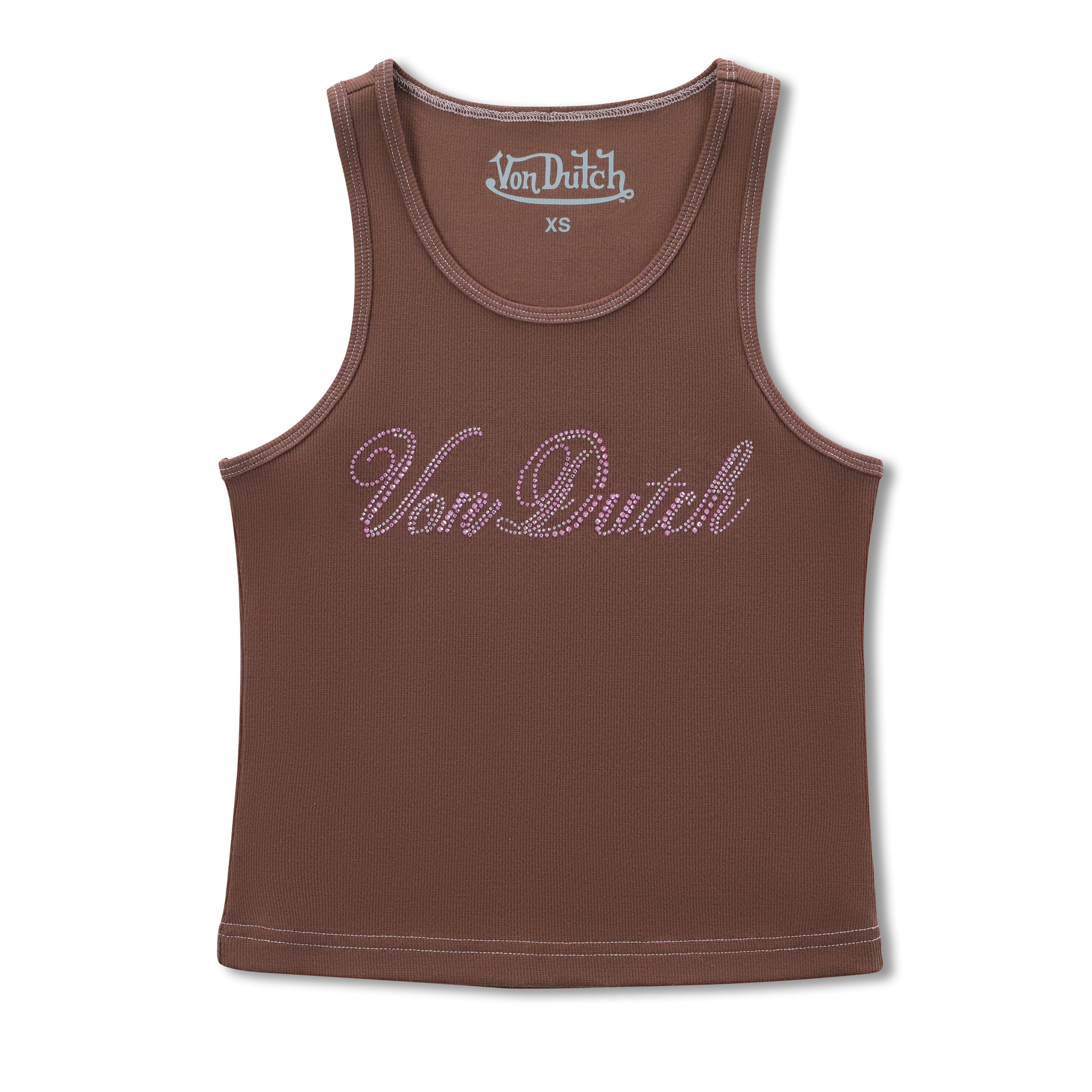 Rhinestone Cursive logo Tank - Brown
