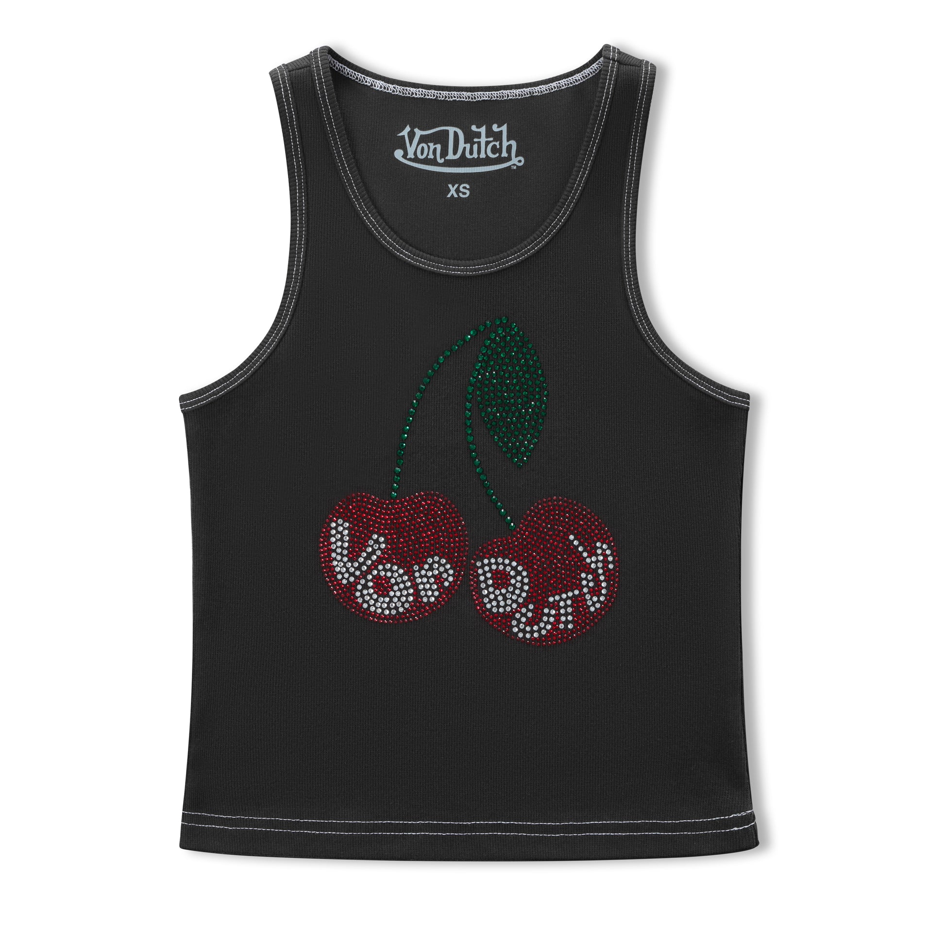 RHINESTONE CHERRY TANK - BLACK