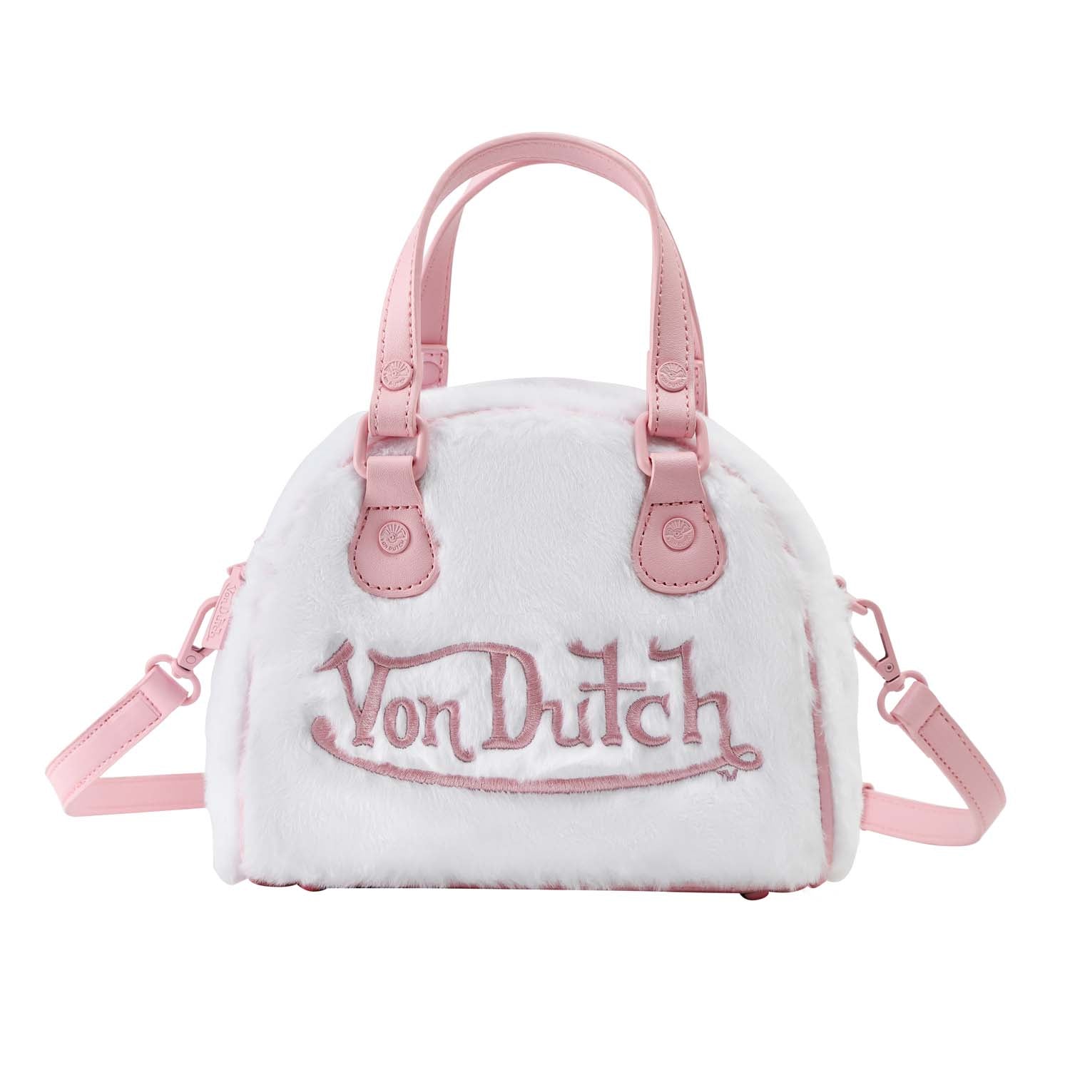 White and Pink Furry Bowling Bag