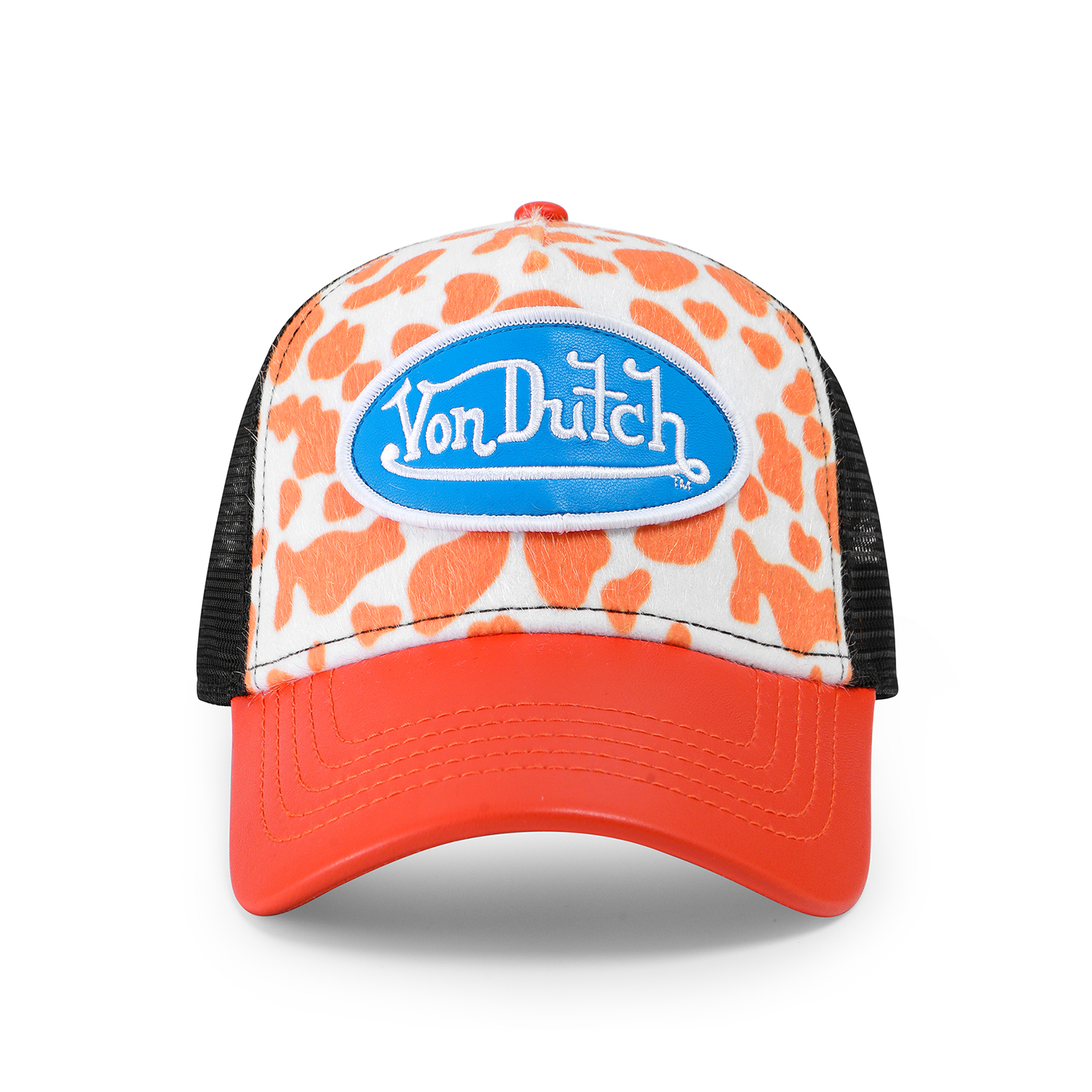 Vegan Pony Hair Trucker Hat -Orange Cow Print