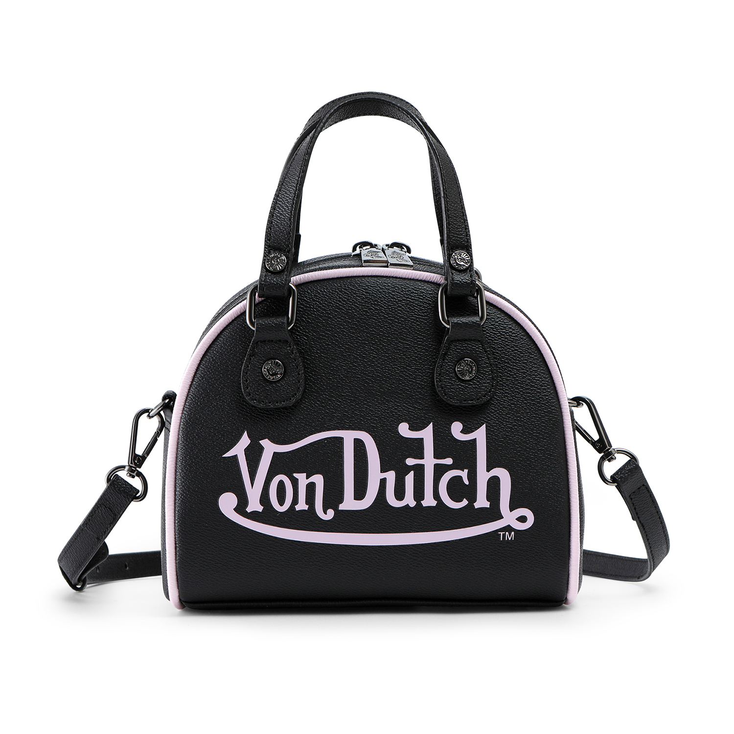 BLACK & PINK TWO-TONE BOWLING BAG