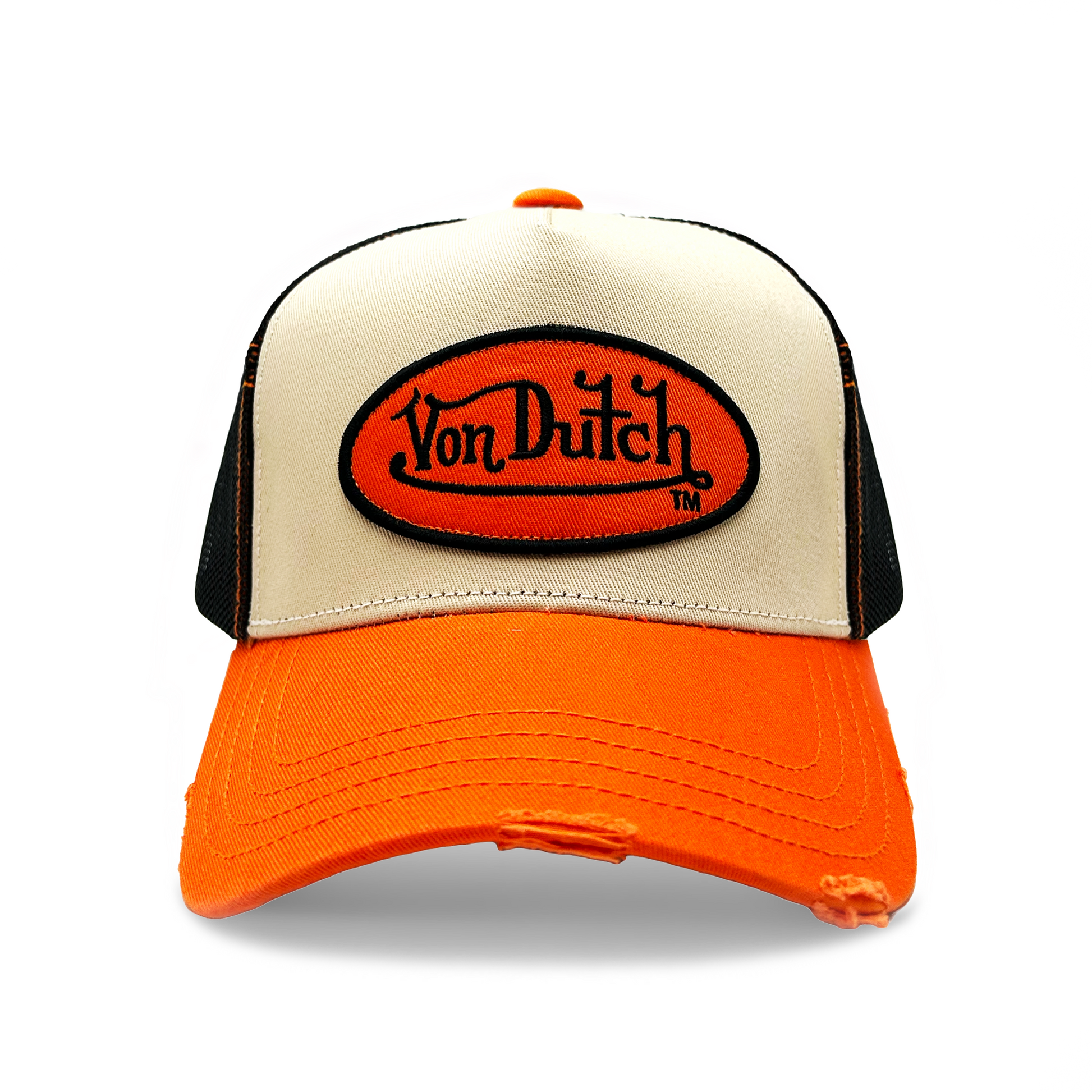 TAN & ORANGE CLASSIC DISTRESSED TRUCKER HAT