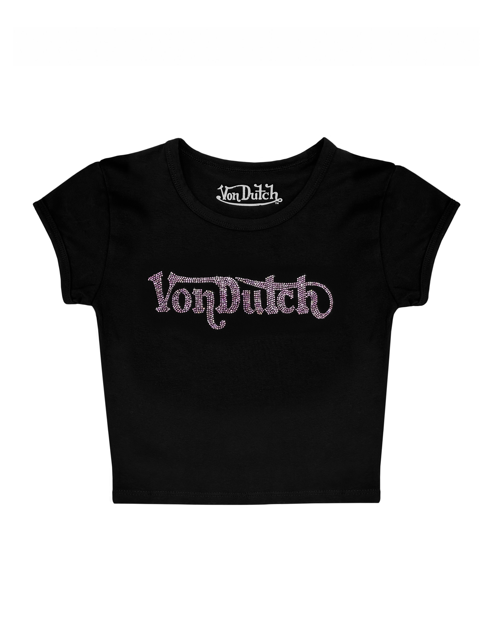 Von Dutch Black & Pink Ranch Rhinestone Baby Tee