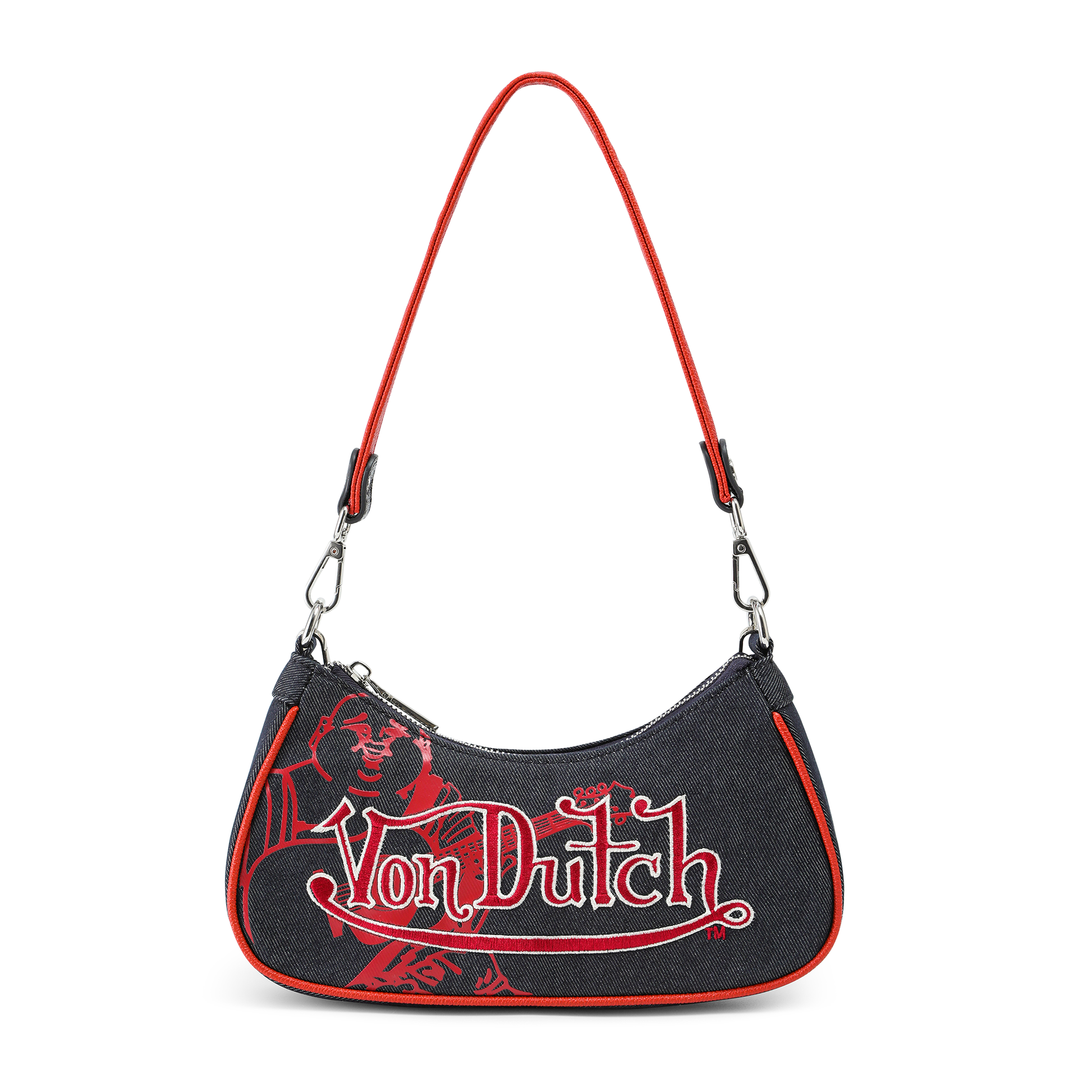 VON DUTCH X TRUE RELIGION SHOULDER BAG - BLACK DENIM