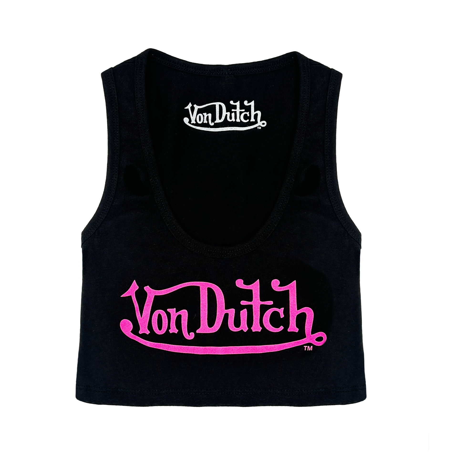 CLASSIC WOMEN'S CROP TANK - BLACK AND HOTPINK