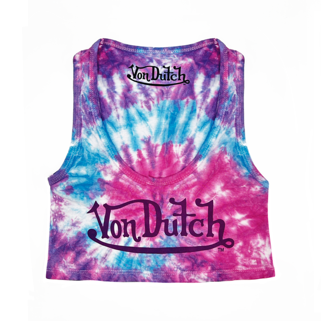 CLASSIC WOMEN'S TIE-DYE CROP TANK - PURPLE AND BLUE