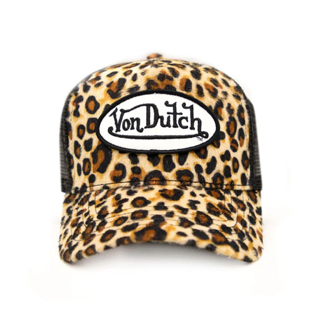 LEOPARD PRINT VELVET TRUCKER HAT