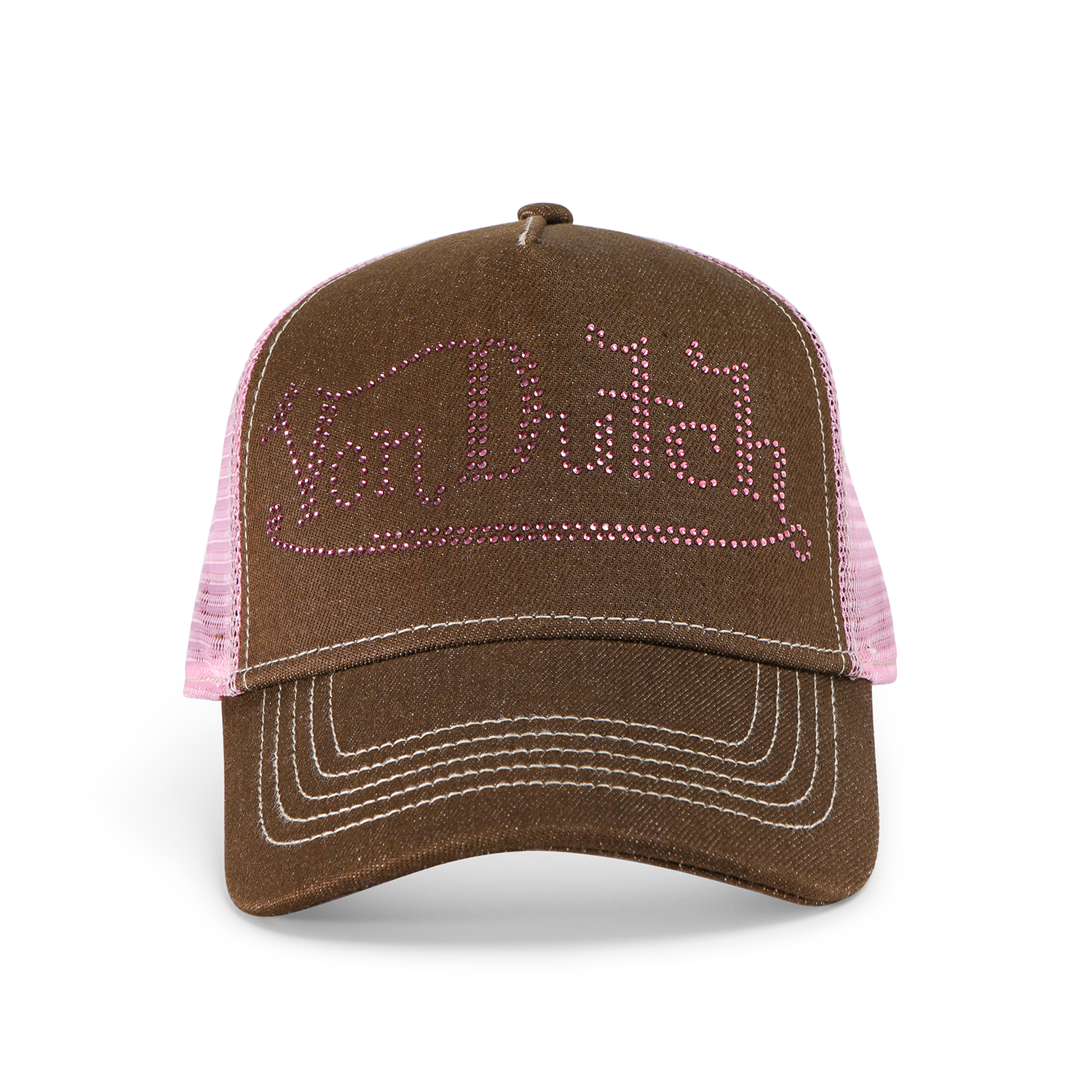 Rhinestone Trucker Hat - Brown with Pink Rhinestones
